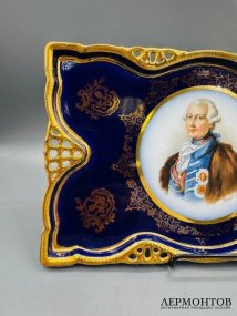 Поднос с портретом Иосифа II. Фарфор, роспись, Венская мануфактура, Австрия, конец 19 века