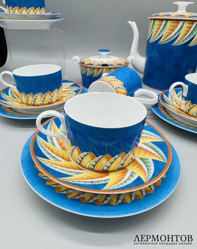 Чайный сервиз «Soleil». Фарфор, роспись, Limoges по заказу Lalique, Франция, 20 век