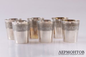 Ликерный набор из шести стопок. Серебро 950 пробы. Конец XIX в. Франция