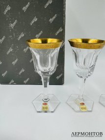 Набор рюмок для ликёра на 4 персоны «Lady Hamilton». Хрусталь, Moser, Чехословакия, 20 век