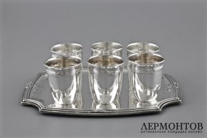 Набор стопок на подносе. Серебро 950 пробы. Франция, конец XIX - начало XX вв.
