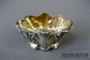 Солонка. Серебро 950 пробы, стекло. Франция. XIX век.