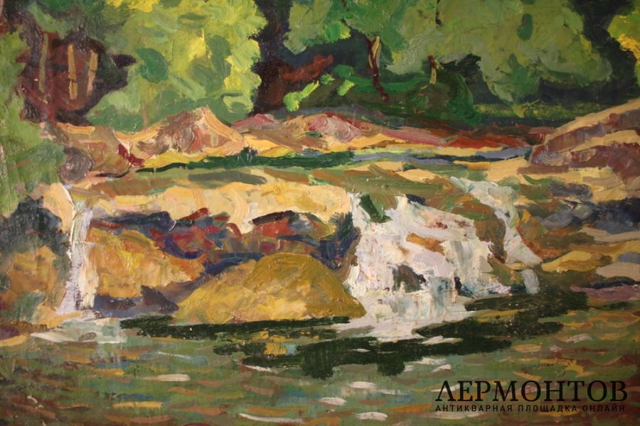 Картина. Лесной пейзаж с речкой. 1939г.  Амосова-Бунак Ольга Федоровна. Холст, масло.