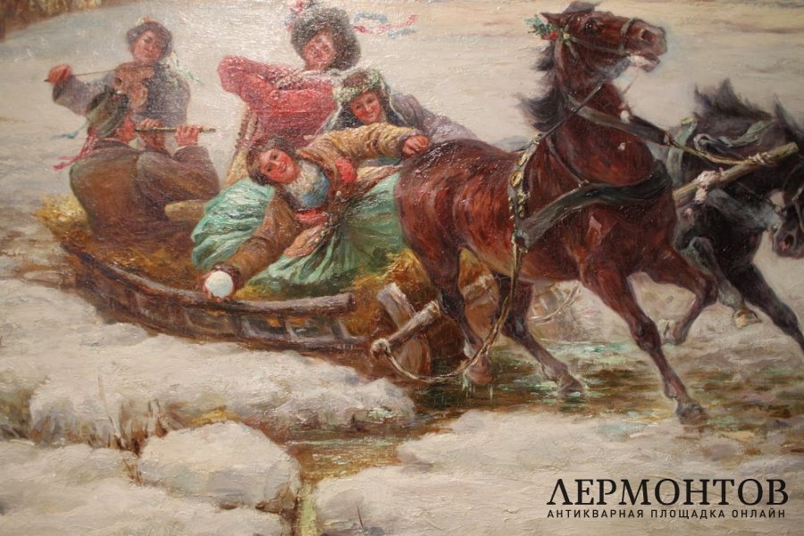 Картина Свадебный кортеж зимой. Худ. Стоянов Петр-Константин. Холст, масло.