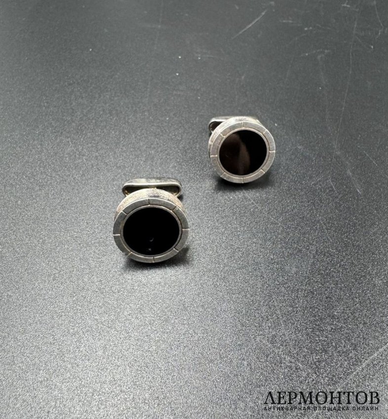 Запонки с ониксом. Серебро 925 пробы, Bvlgari, Италия