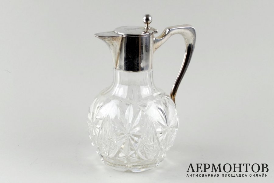 Графин для воды и вина. Серебро 800 пробы, хрусталь. Германия, XX век.