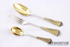 Сервировочный набор для ребенка. Серебро 950 пробы. Франция.
