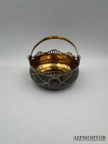 Сахарница и щипцы для сахара. Серебро 875 пробы, золочение, СССР, 2-я половина 20 века