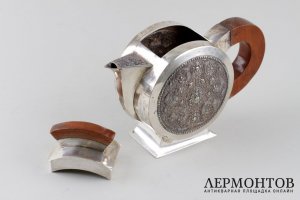 Чайник в стиле ар деко с восточным мотивом. Серебро 900 пробы. Камбоджа