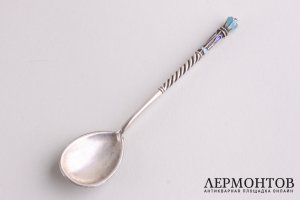 Ложка чайная. Д. Николаев. Серебро 84 пробы, эмаль. Россия, Москва, до 1908 г.