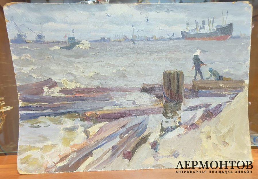 Картина.  На берегу. Картон, масло. Россия