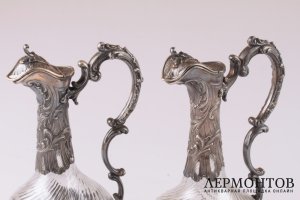 Пара графинов. Серебро 950 пробы, хрусталь. Конец XIX в.  Франция