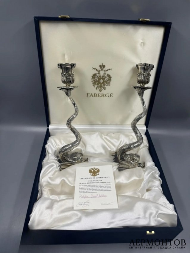 Парные подсвечники «Дельфины». Серебро 925 пробы, Faberge, Франция
