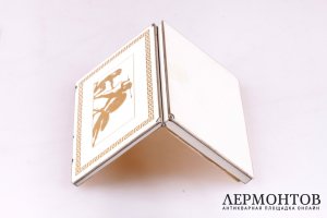 Портсигар с древнегреческим декором. Болин. Серебро, золото, эмаль. 1917 год. Швеция