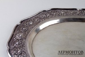 Поднос в стиле ар деко с восточным мотивом. Серебро 900 пробы. Камбоджа, нач. XX в.