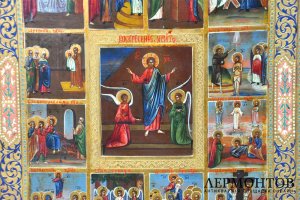 Икона Воскресение Христово с праздниками в клеймах. Россия, конец XIX века.