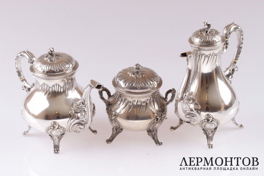 Чайный сервиз из трех предметов. Серебро 950. Франция