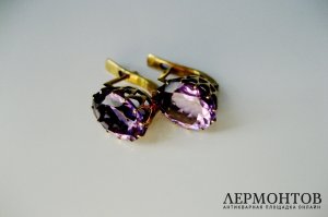 Серьги. Золото 56 пробы. Аметисты.  Российская Империя.