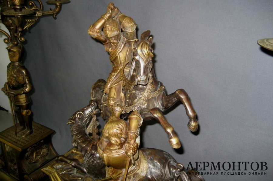 Каминный гарнитур Поединок. Бронза, патинирование. Европа, XIХ век.