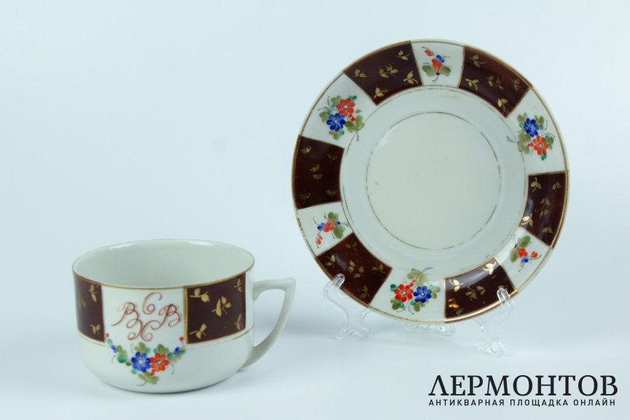 Большая чайная пара ВСХВ. Полонский фарфоровый завод, Украина. 1953 - 1957 гг. Фарфор, роспись.