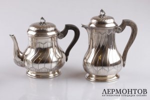 Чайный и кофейный сервиз из серебра 950 пробы в стиле неорококо. Франция, начало XX в