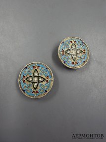 Запонки в неорусском стиле. Серебро 84 пробы, эмаль по скани, мастер А. Дельман, Россия, конец 19 века