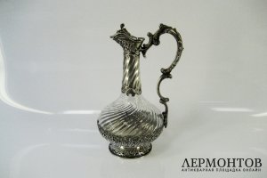 Графин. Серебро 950 пробы, стекло. Франция, XIX век.