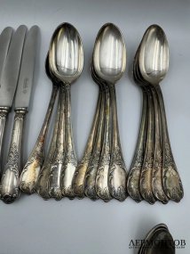 Набор столовых приборов на 12 персон. Металл, серебрение, Christofle, 1935–1950-е