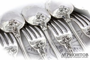 Столовый набор на 6 персон Henin et cie. Серебро 950. Франция