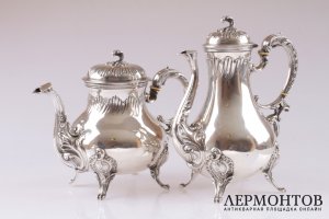 Чайный сервиз из трех предметов. Серебро 950. Франция
