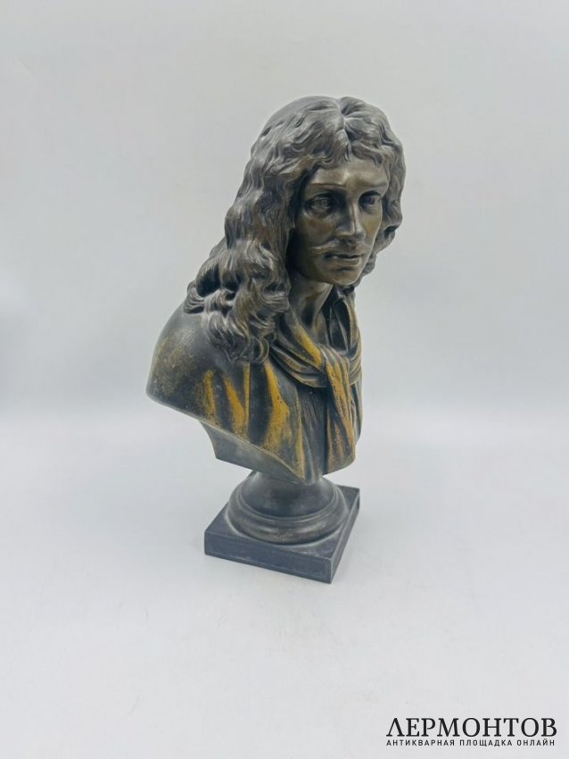 Бюст Мольера. Шпиатр, патинирование, Франция, 19 век