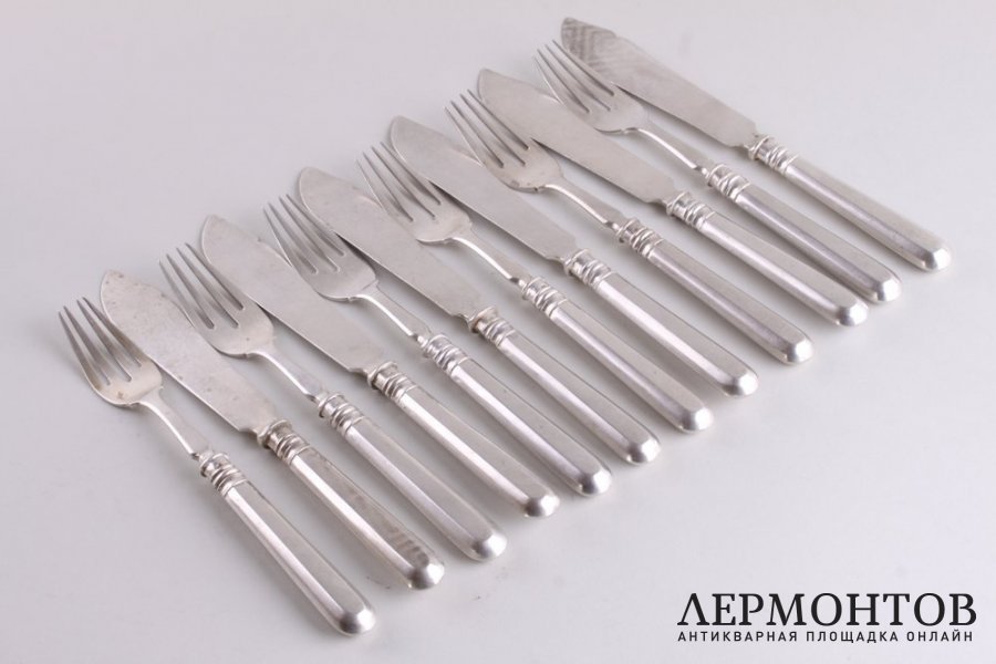 Набор для рыбы на 6 персон. Серебро 84 пробы. Россия, 1908-1917 гг.
