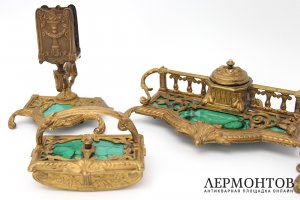 Письменный прибор. Бронза, малахит. Европа, XIX век.