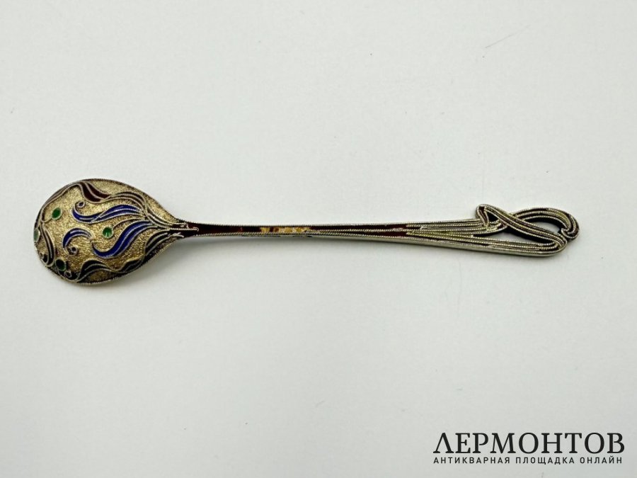 Ложка кофейная. Россия, бр. Грачевы, 1900-е гг. Серебро 84 пробы, эмаль.