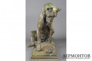 Скульптура Собака с цыпленком. Италия, автор Antonio Amorgasti, 1923 г. Бронза