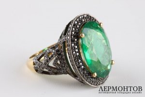 Кольцо с изумрудом и черными бриллиантами, бренд MELEKKIS