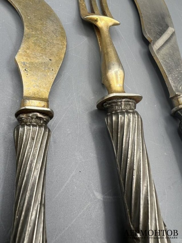 Сервировочный набор из 6 предметов. Серебро 84 пробы, сталь, Россия, 1908–1917 годы
