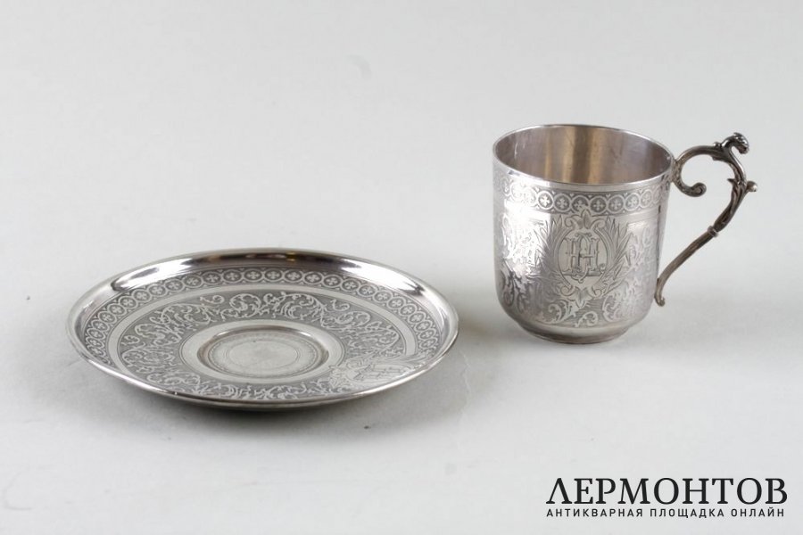 Кофейная пара в стиле ампир. Paillard Freres. Серебро 950 пробы. Франция