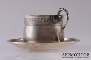 Чайная пара Hector Alfred. Серебро 950 пробы, гильоше. Конец XIX в. Франция