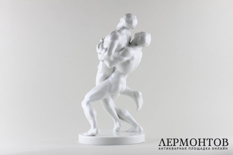 Статуэтка Борцы. Фарфор.  Фабрика Herend, Венгрия, подпись Farkas B., 1940-е гг.