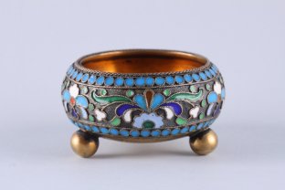 Солонка. Баскаков. Эмаль по скани. Серебро 84 пробы. Россия, Москва, 1908-1917 гг.