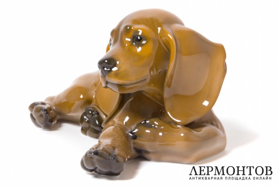 Фарфоровая статуэтка Щенок таксы. Германия, Rosenthal, 1957 год. Фарфор, роспись.