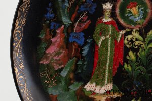 Тарелка Сказка Каменный цветок. СССР, Палех, худ. Валерий Большаков, 1990 г. Фарфор.