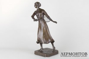 Парные скульптуры Теннисисты в стиле Ар Деко. Зап. Европа, 1930-е гг.  Шпиатр.