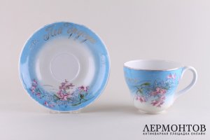 Огромная чайная пара. Довольно одной, пей другую. Фарфор, роспись. Гарднер. XIX век.