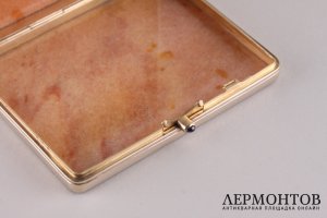 Портсигар. Русские самоцветы. Серебро 875 пробы, оникс, золочение. Ленинград, 1957 г.