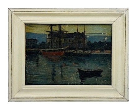 Картина «На причале». Оргалит, масло, предположительно Россия, 20 век