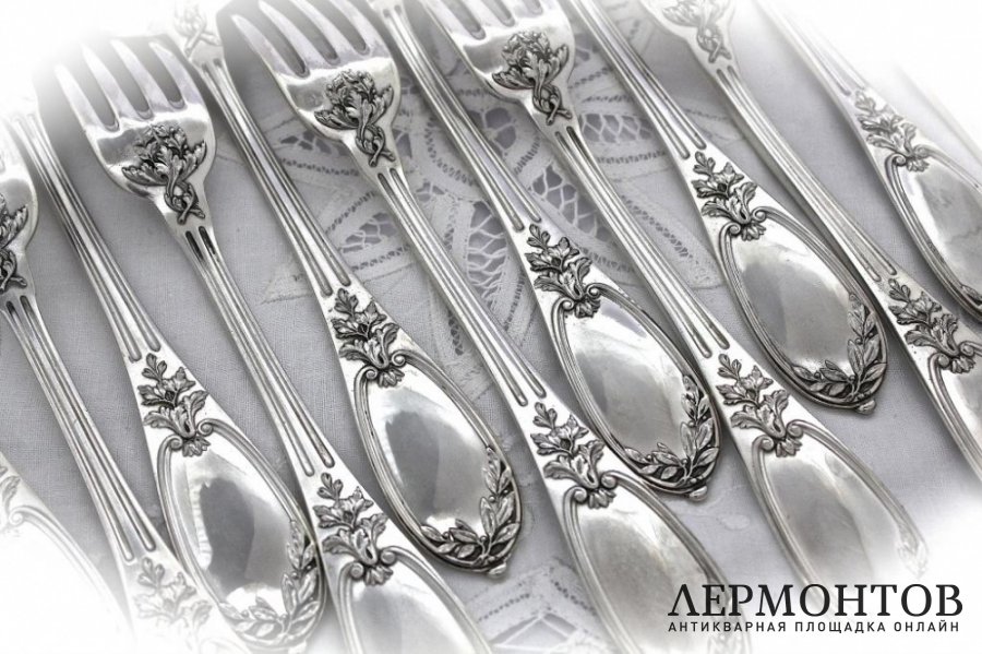 Столовый набор на 6 персон Henin et cie. Серебро 950. Франция