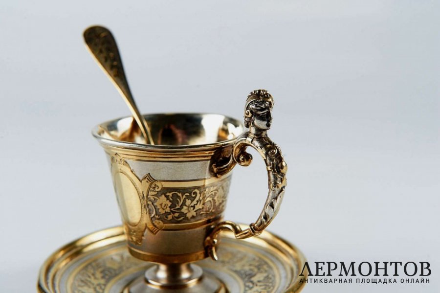 Кофейная пара. Серебро 800 пробы, золочение. Германия, XIX век.