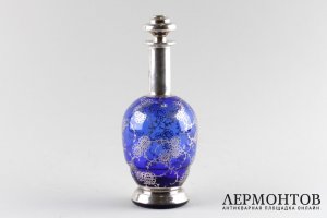 Графин из кобальтового стекла. Серебрение, ручная выдувка. Италия, 1940-1950 гг.